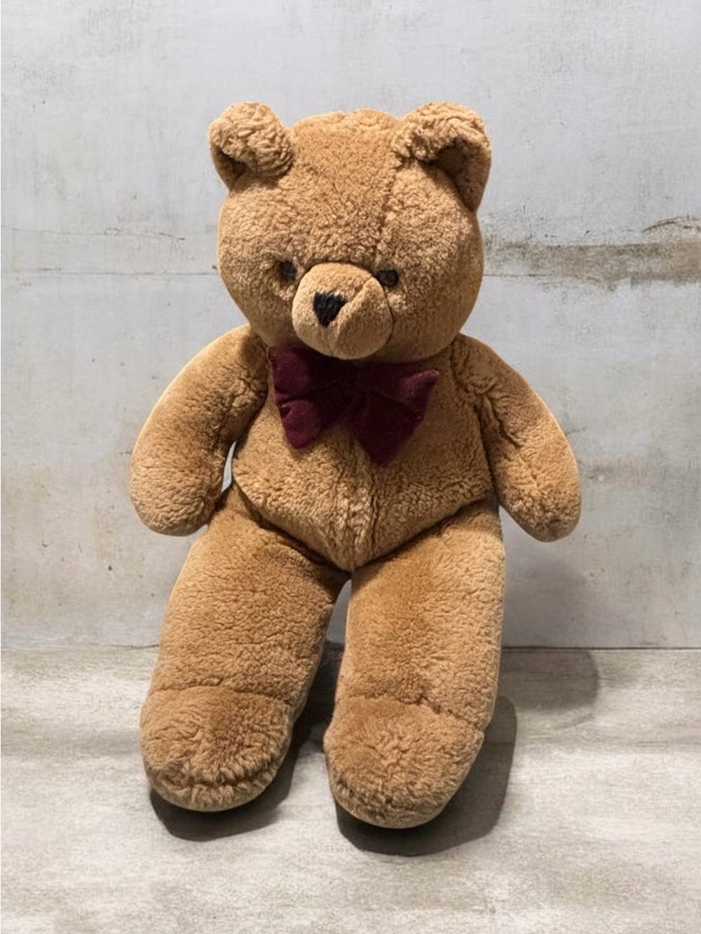 Classic Plush Teddy Bear with Burgundy Bow - Soft Brown Stuffed Animal